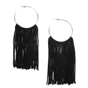SILVER WITH black fringe fashion earrings‎